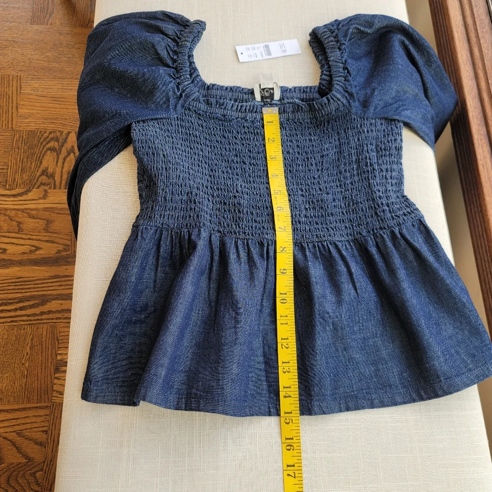 New! J. Crew sz Small S Denim Chambray Smocked Puff Long Sleeve Top NWT